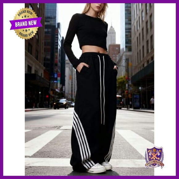 Women's Y2K Baggy Sweatpants High Waisted Wide Leg Joggers Drawstring - Picture 4 of 7